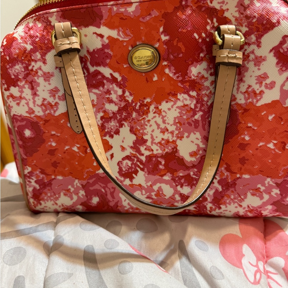 Coach Red and Pink Satchel with Artistic Design